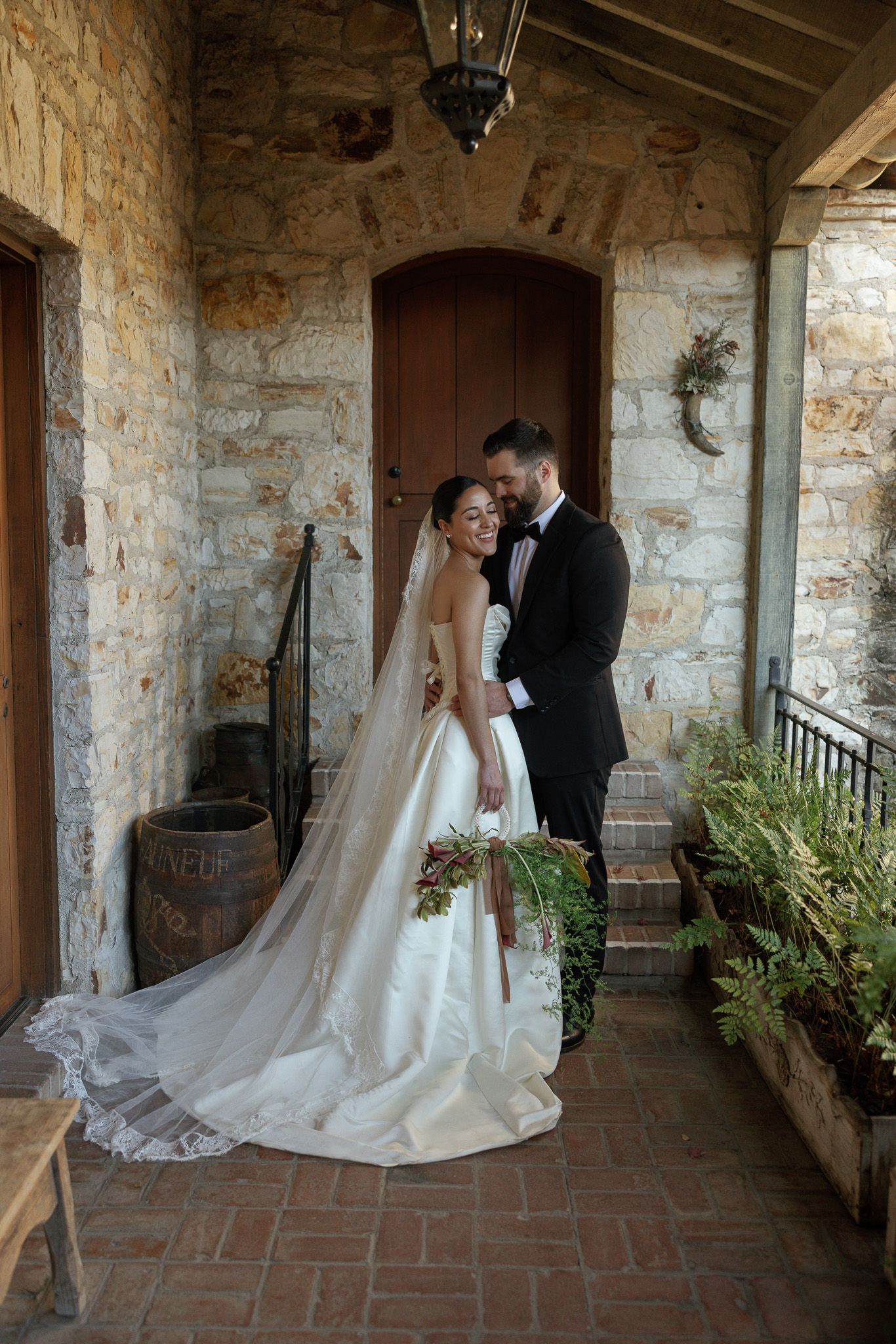 Holman Ranch Bride and Groom, in the beautiful Hacienda courtyard.