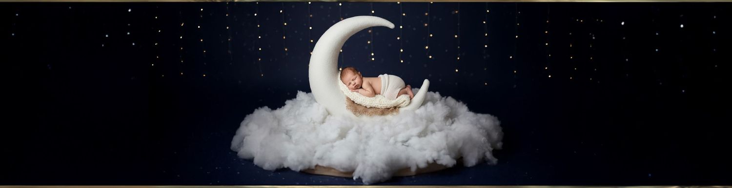 Newborn baby on the moon setup by Atlantic Memories Photography, South Shore Nova Scotia newborn photographer