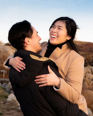 Engagement portrait captured by a Seacoast Maine, NH, MA, and Portsmouth New Hampshire wedding photographer. Nubble Lighthouse, York, Maine