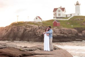 Engagement portrait captured by a Seacoast Maine, NH, MA, and Portsmouth New Hampshire wedding photographer. Nubble Lighthouse, York, Maine