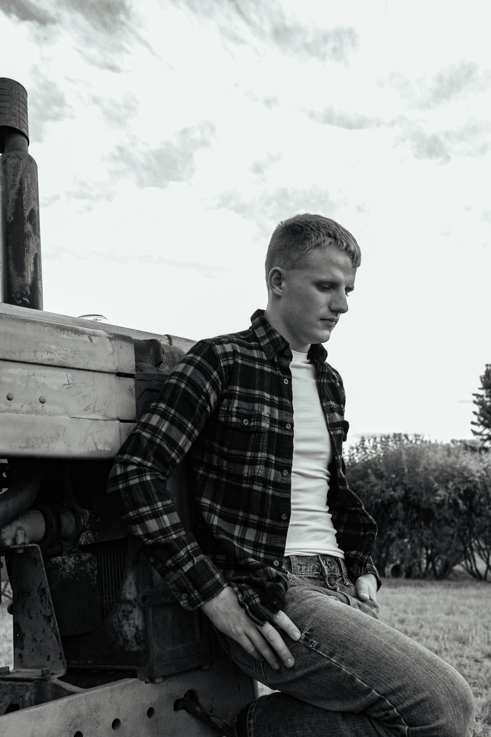 black and white senior portrait