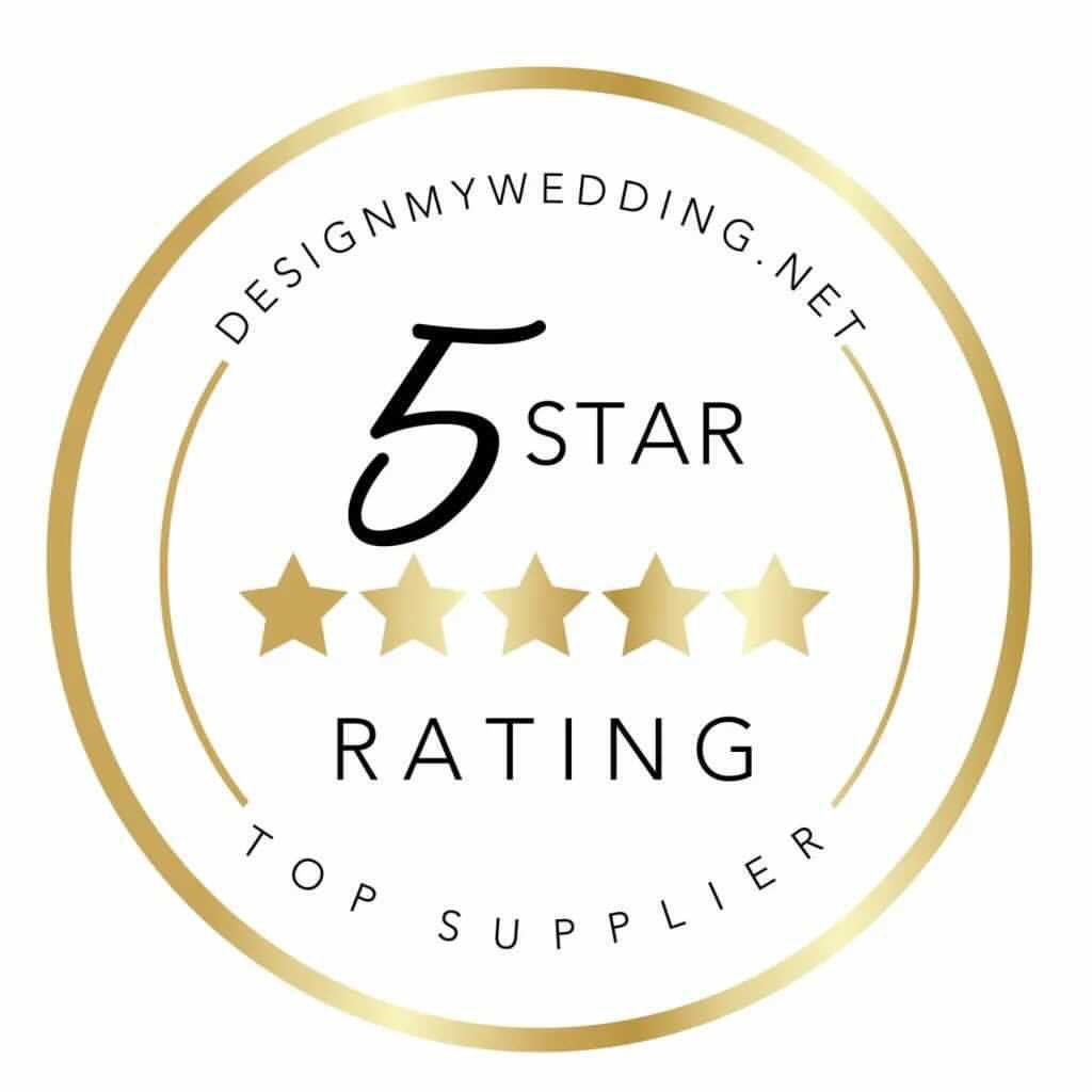 Image showing that the photographer is listed as a top supplier with designmywedding.net 5 star wedding photographer