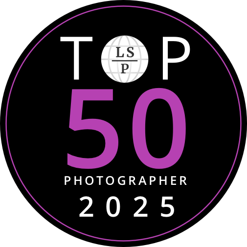 Top 10 Photographer 2024 award badge with purple and black design.