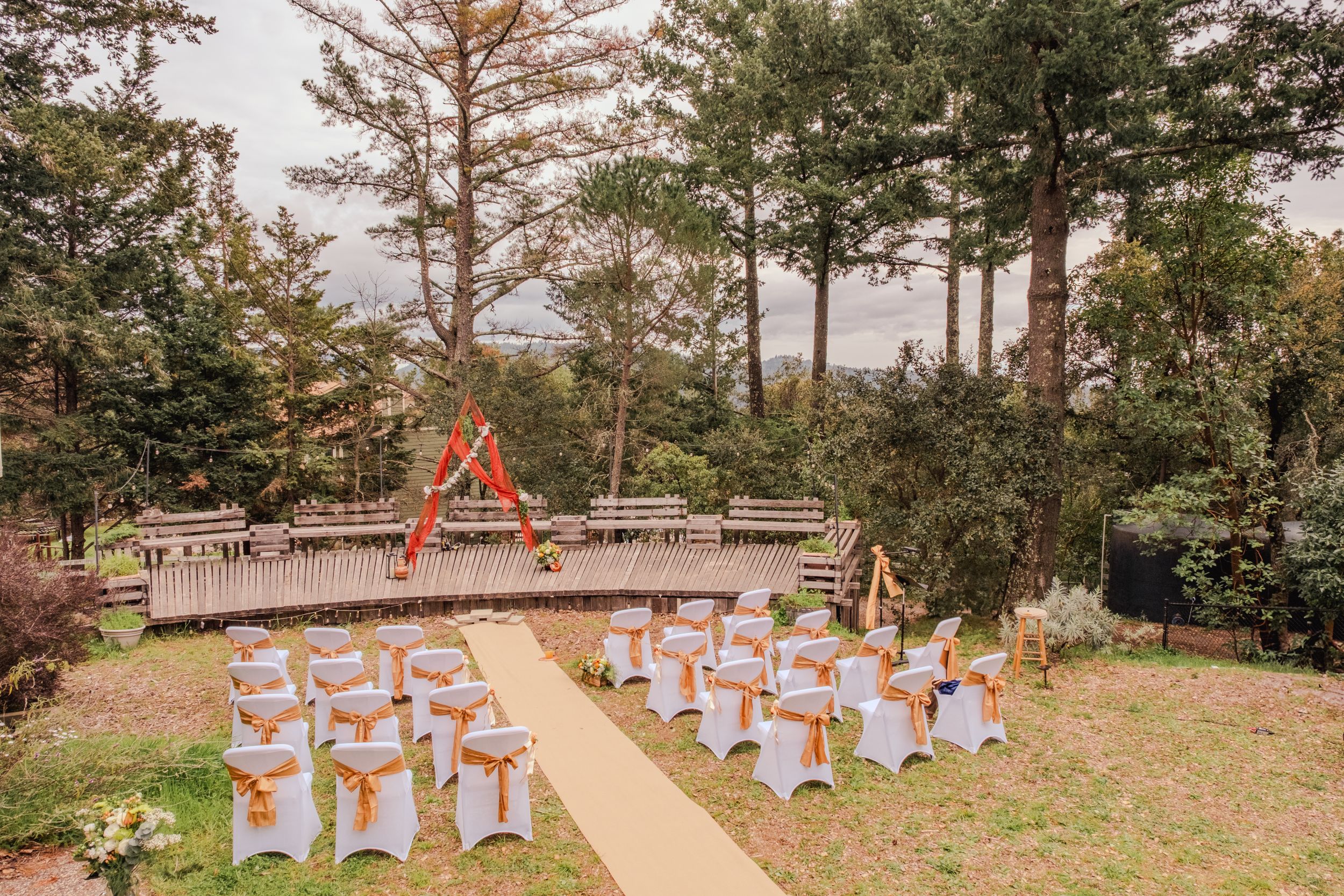 Peach and golden color wedding decor.