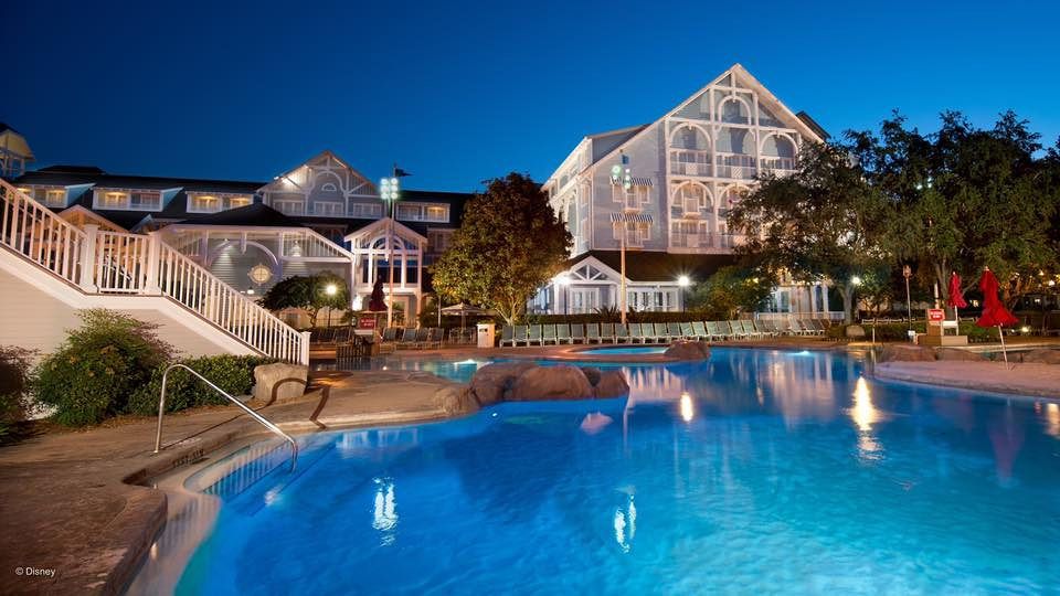Stormalong Bay pool area at Disney Beach Club Resort with beach-style atmosphere and water features.