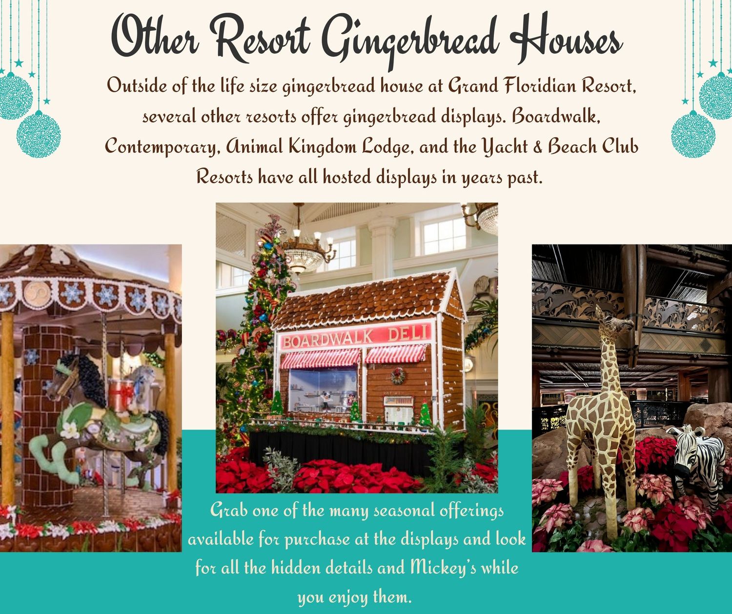 Photos showing a gingerbread house at the Grand Floridaian