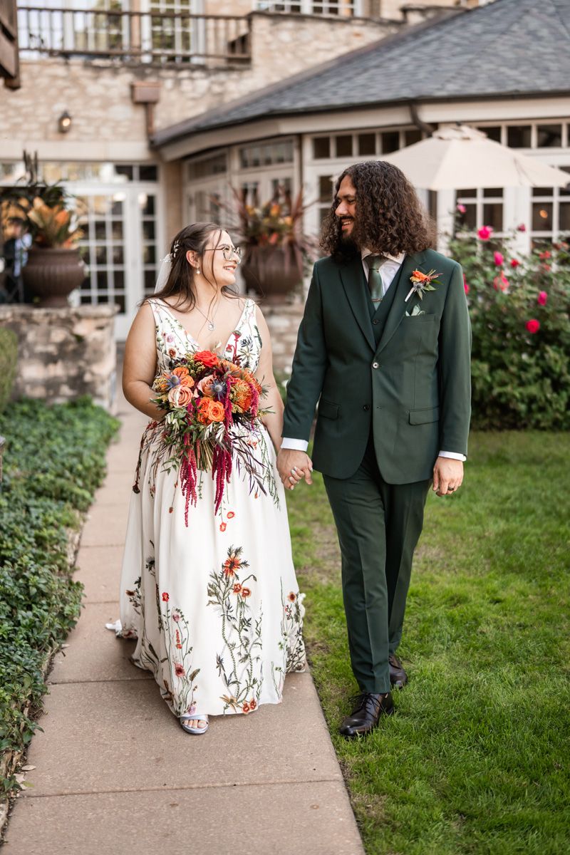 Portrait of bride and groom at their wedding at the Herrington Inn in Geneva, Illinois.