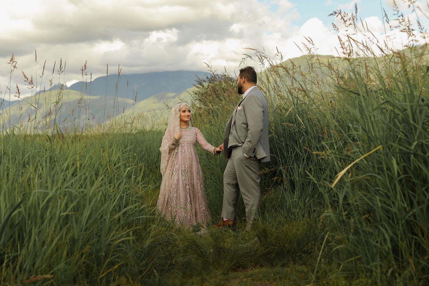 Indian and pakistani couple on their wedding day at Pitt lake in Vancouver BC