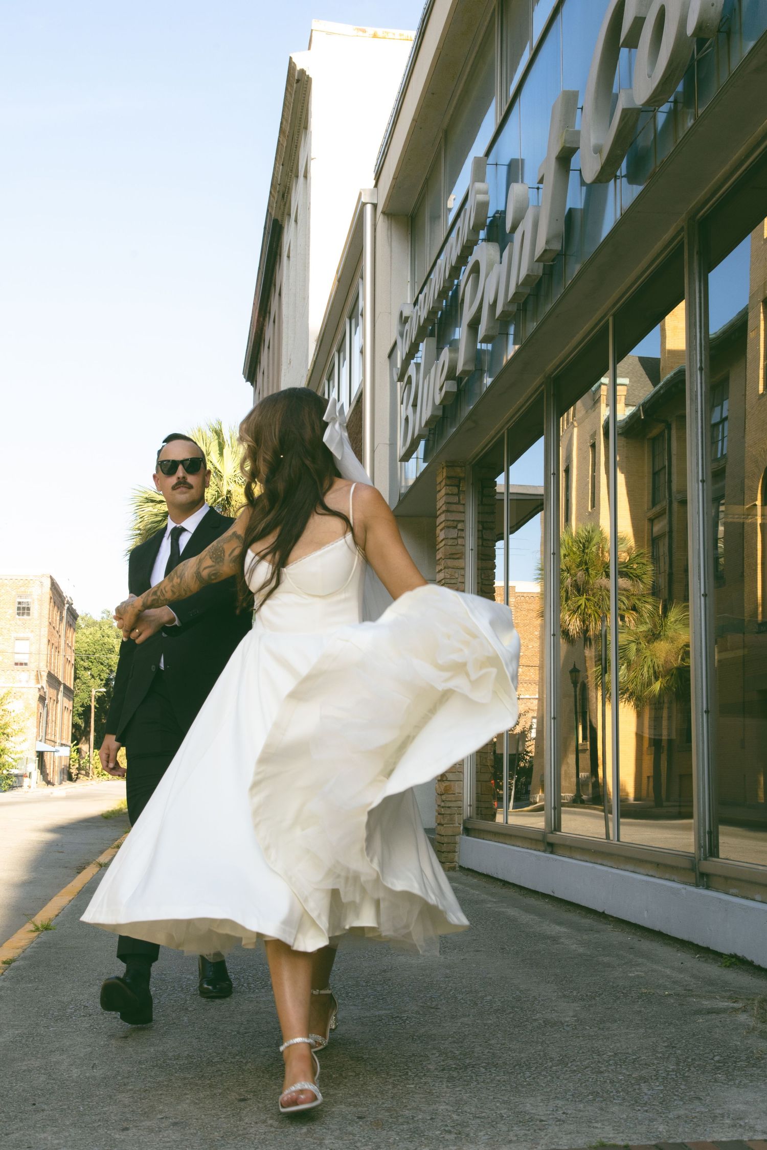 downtown elopement couple married asheville nc tattooed bride