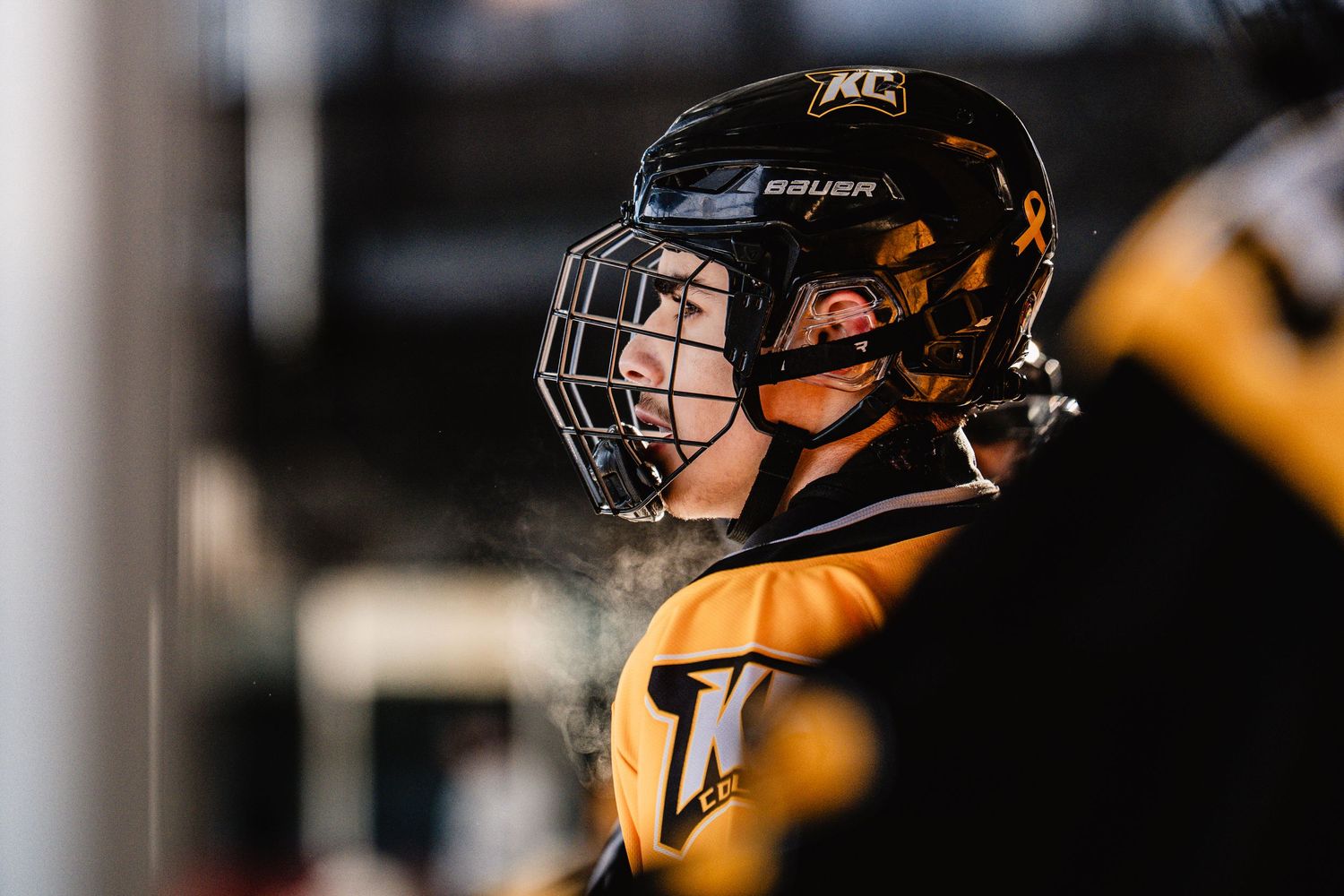 KC Colts Hockey player in black and gold uniform Buffalo ny sports photographer, forge city sports media