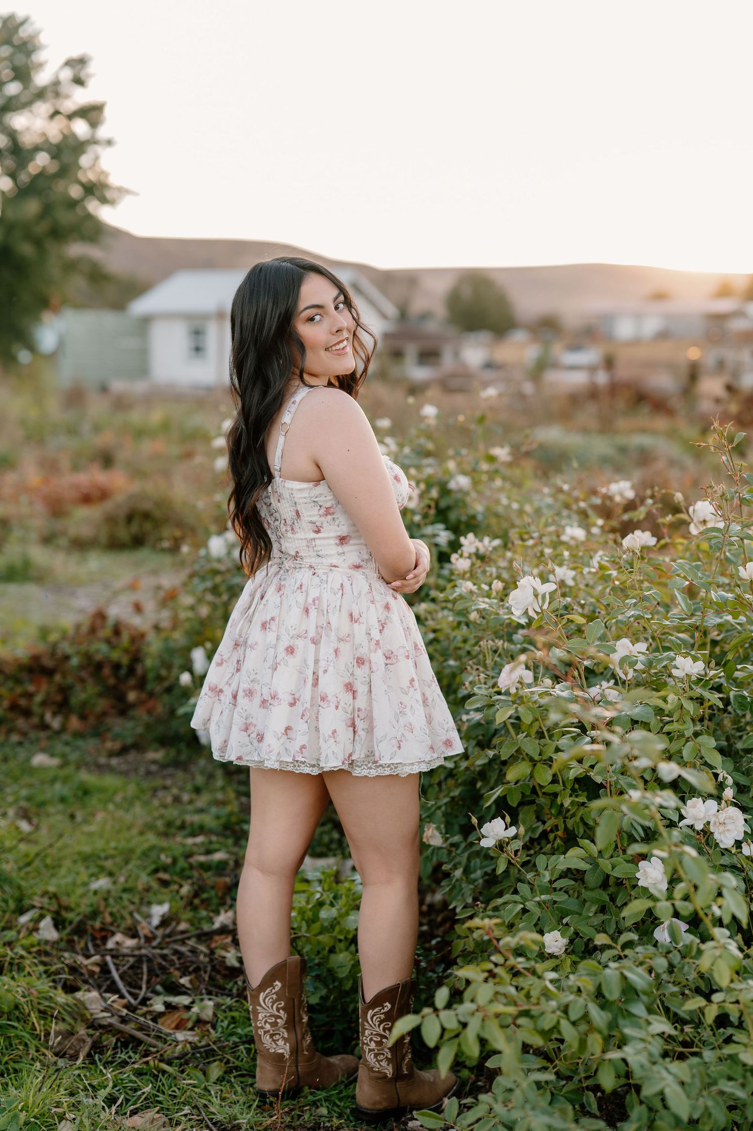 Sunset senior photos at Haven Flower Farm