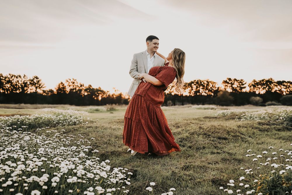 Hunter and Gavin sunset engagement photos Murrell Park Flower Mound.