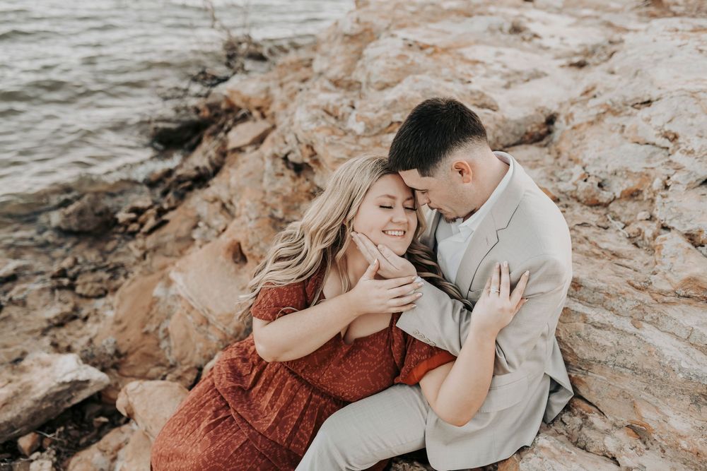 Couple holding hands during Flower Mound engagement session.