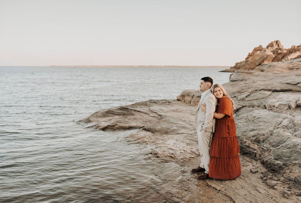 Engagement photos at Murrell Park with golden sunset light.