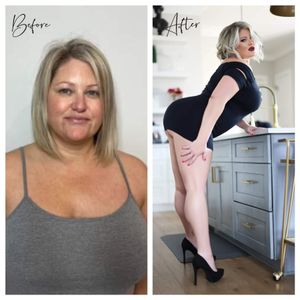 A series of casual selfie poses showing different angles and outfits in a home setting.