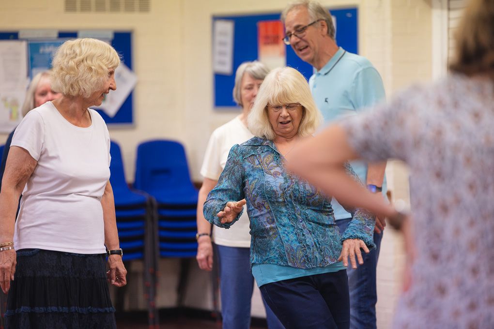 Senior citizens participate in a Letchworth group dance class.