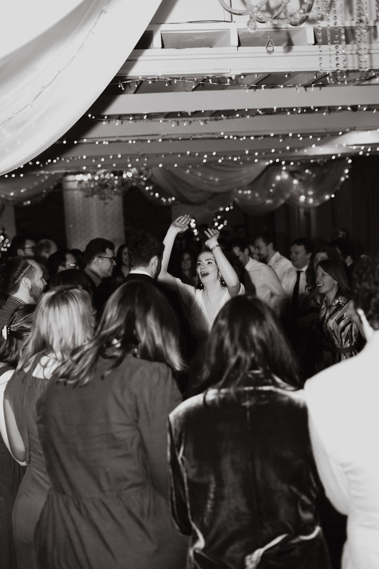 black and white wedding party, dance party, bride dancing, rock n roll, Bartle Hall, Lancashire, Preston