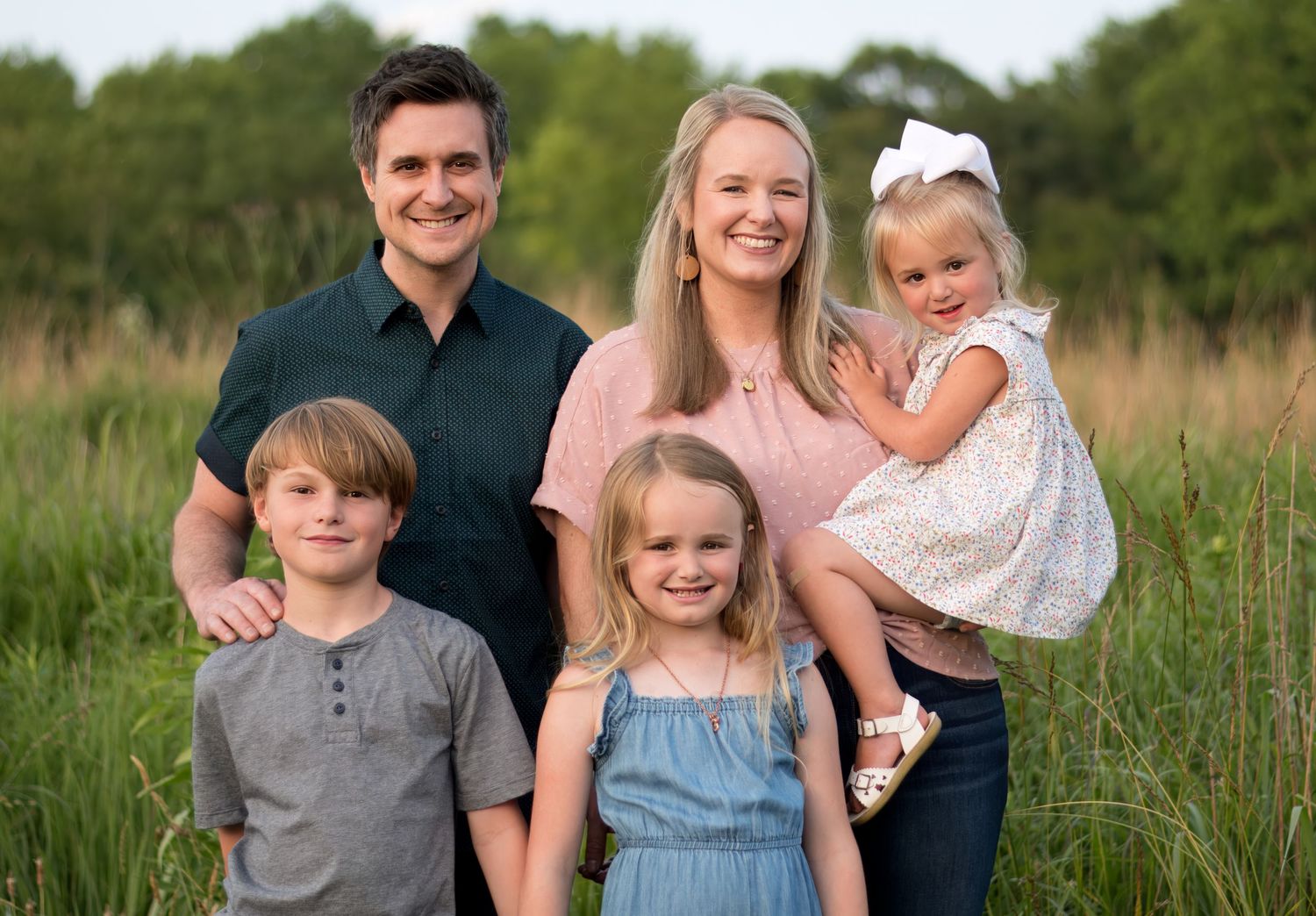 Family portrait during golden hour at SC Botanical Gardens - Family Portraits South Carolina