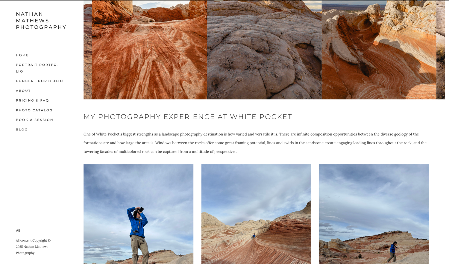 Scenic desert landscape showing red rock formations and sandstone canyons with hiking trails in White Pocket, Arizona.