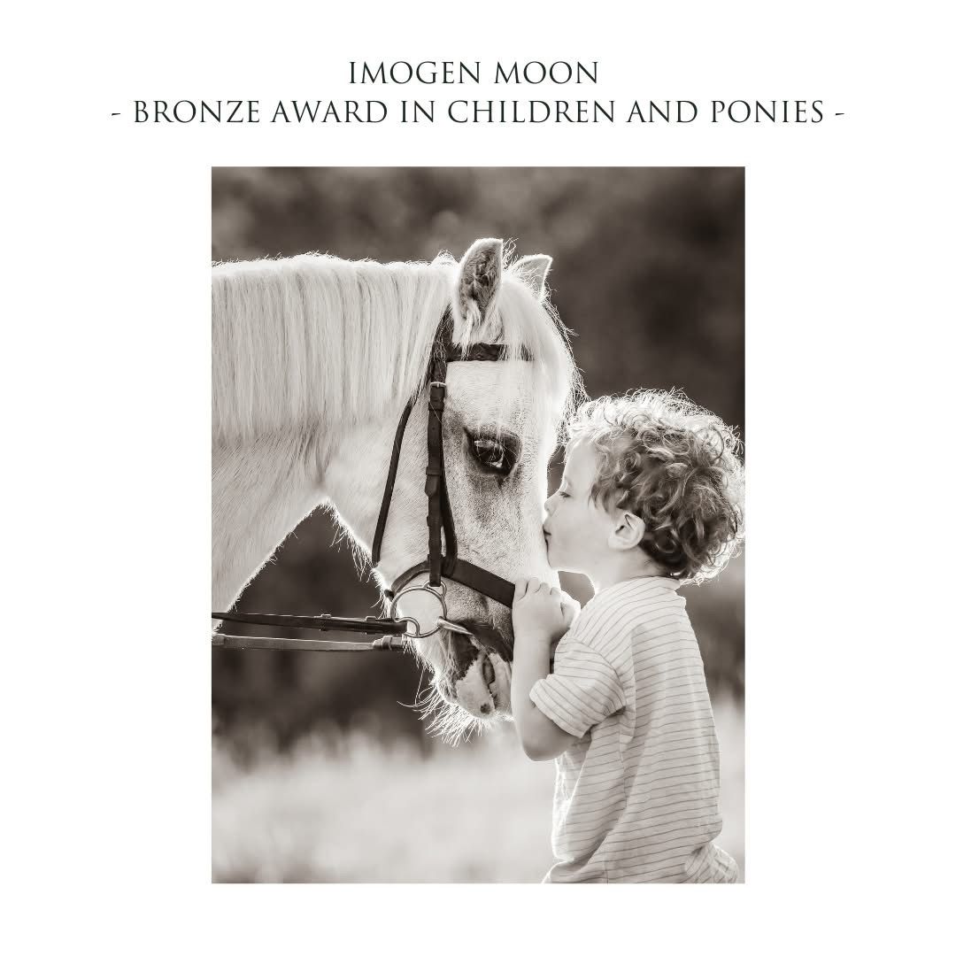 A black and white photo series showing a person interacting with a pony in various poses outdoors.