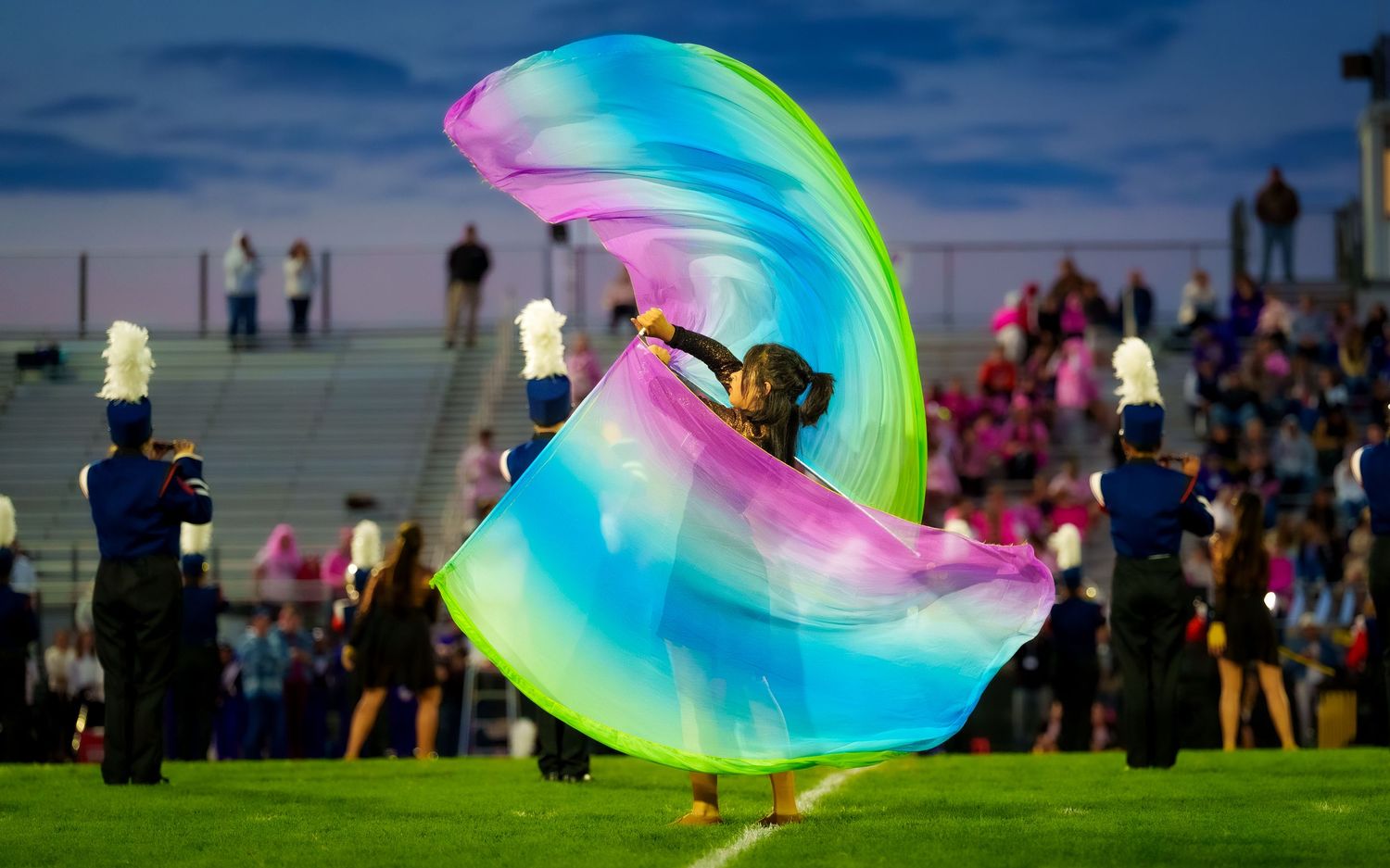 Hershey High School Trojans color guard performance by Deanna Fox, SportsFox Photography, based in Hershey PA