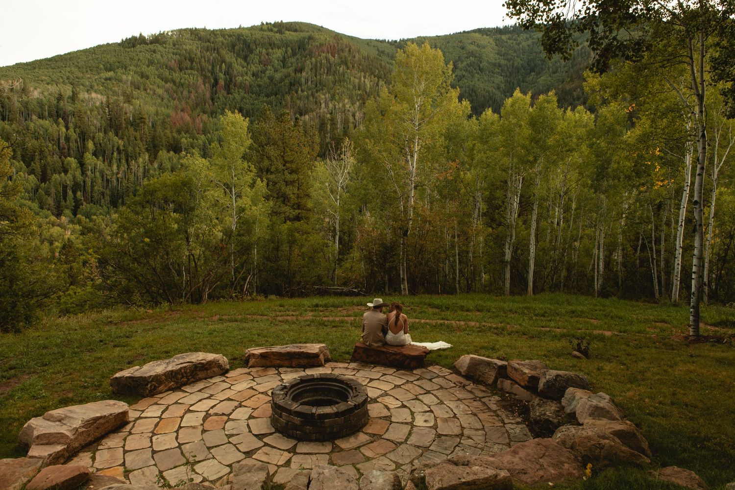 Taking a moment after wedding ceremony and enjoying the colorado view
