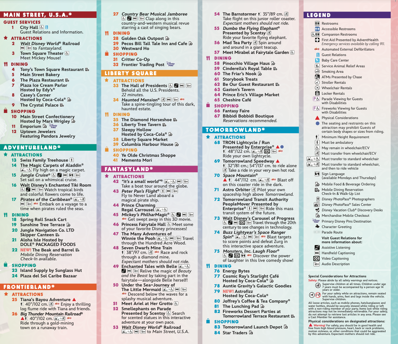 A colorful collection of theme park maps showing various attractions, paths, and themed areas at different amusement parks.