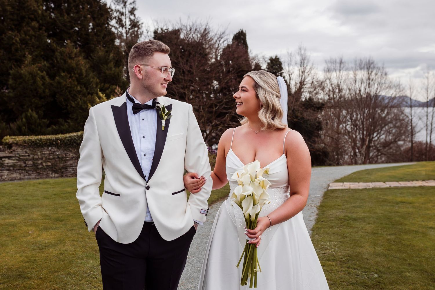 Lake District wedding couple in soft evening light