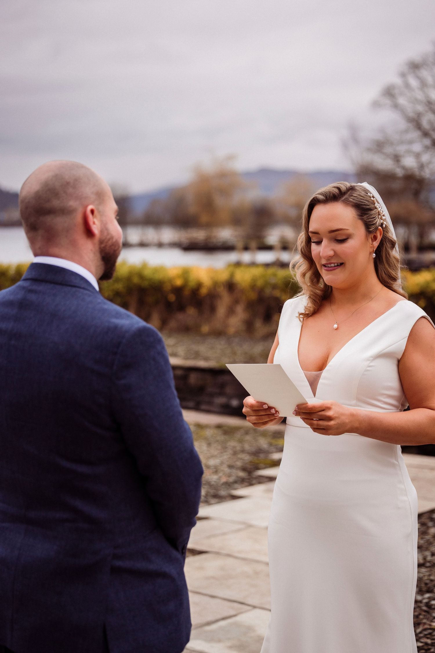 Bride reading her vows during a Storrs Hall elopement