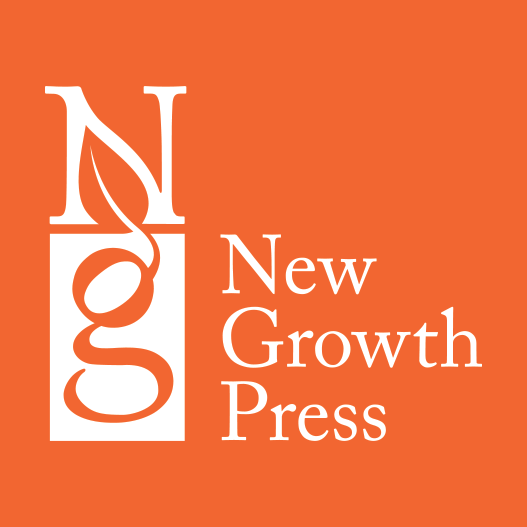 A white monogram logo for New Growth Press featuring stylized NG letters on an orange square background.