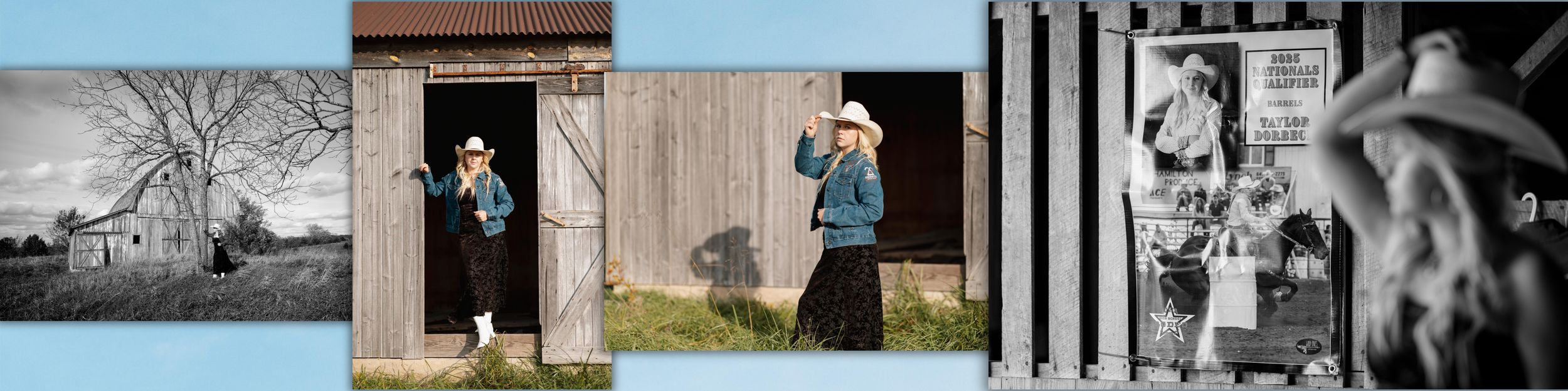 A series of black and white and color photographs arranged in a horizontal filmstrip-style layout.