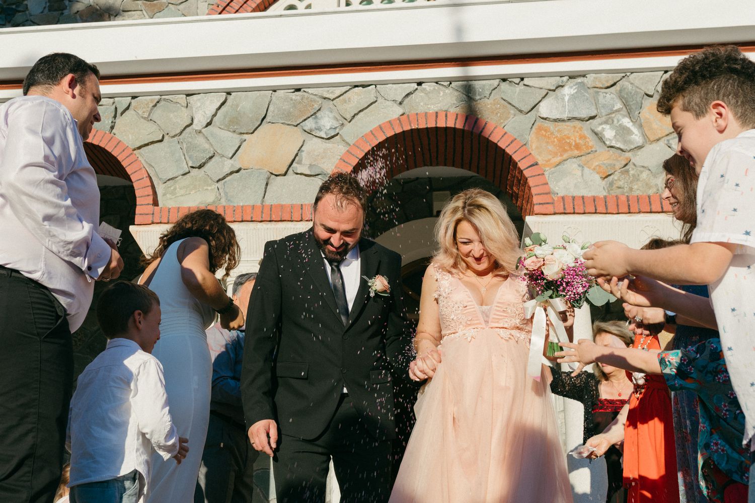 Confetti shot after the Greek Orthodox ceremony in Cyprus.
