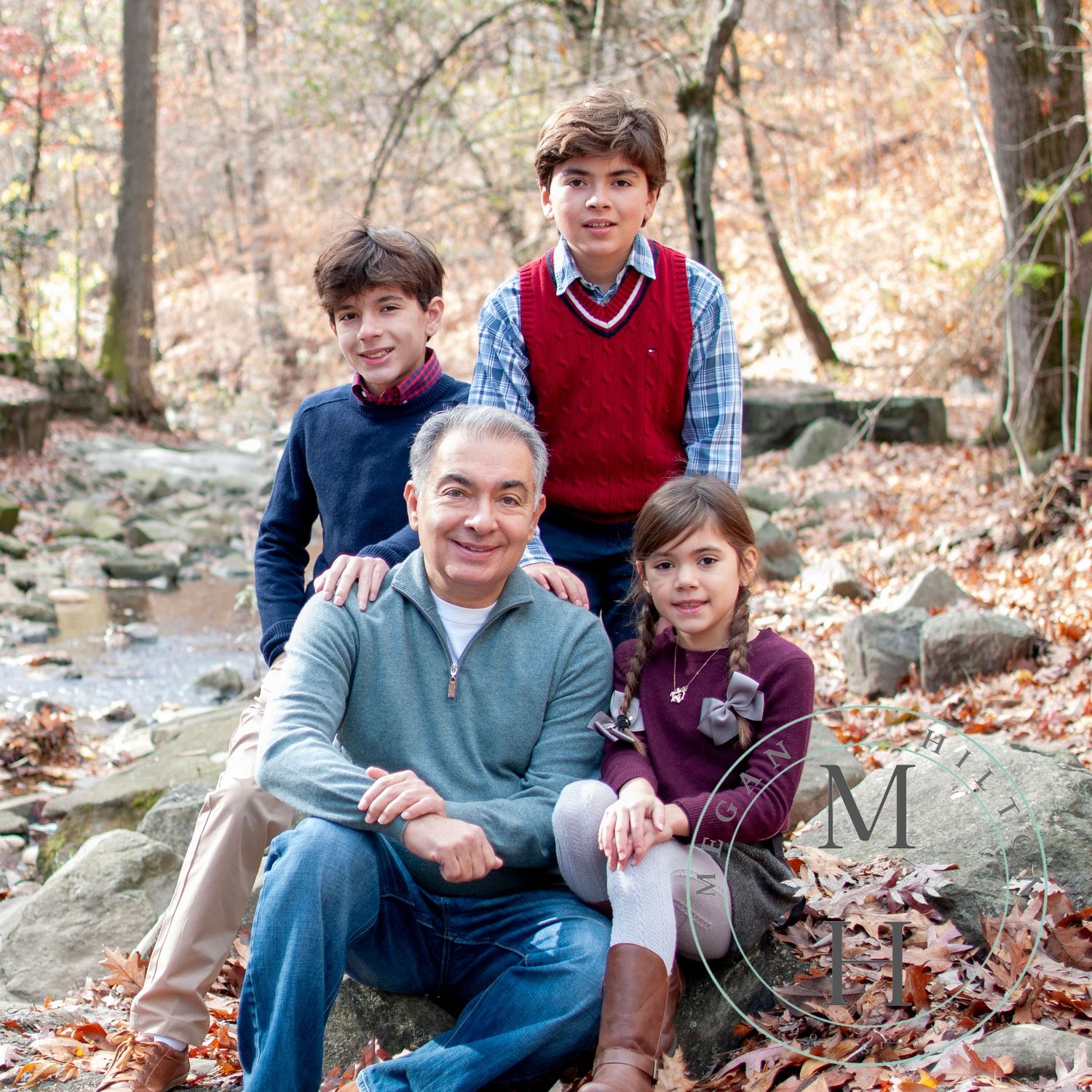 Dad and three kids together photo