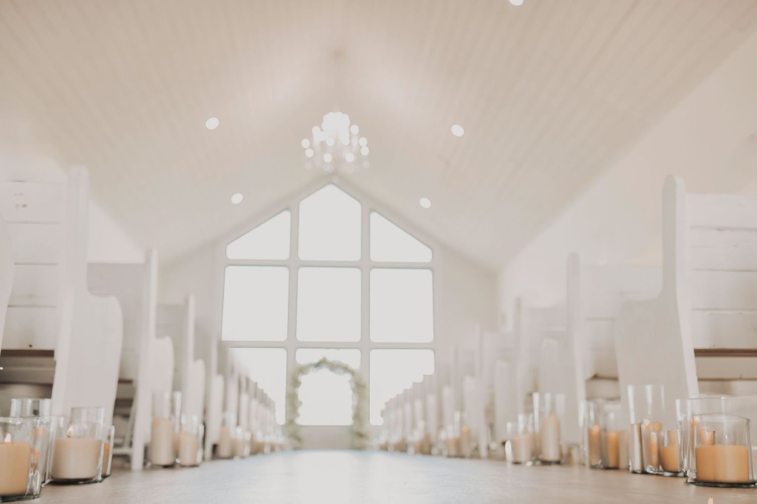a magical photo of the natural light wedding chapel at the gardenia