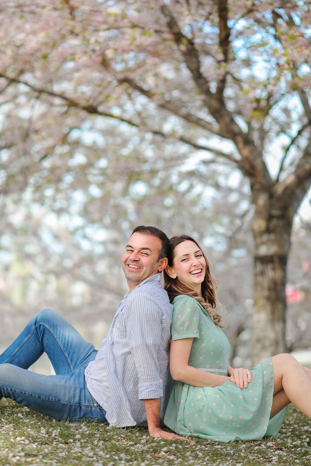Vancouver anniversary photography with cherry blossoms in bloom