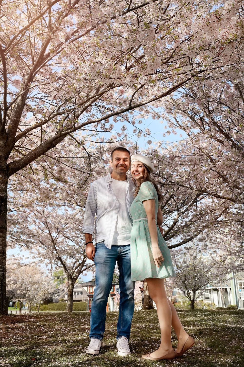 Vancouver wedding photography with cherry blossoms in bloom