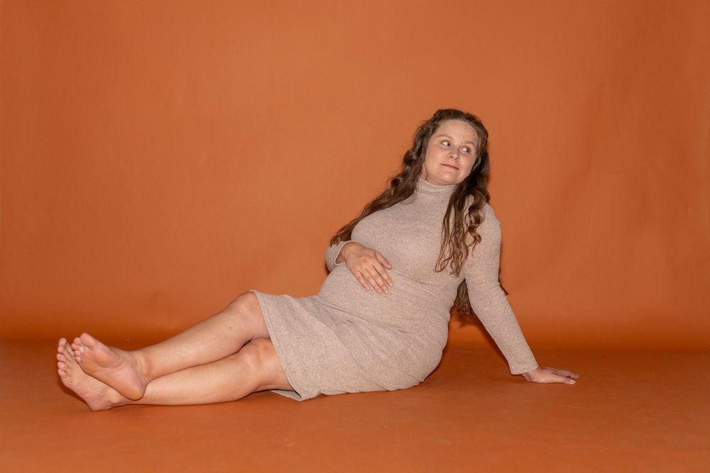 Maternity session in studio at Joyride Social Studio in Lexington, SC.