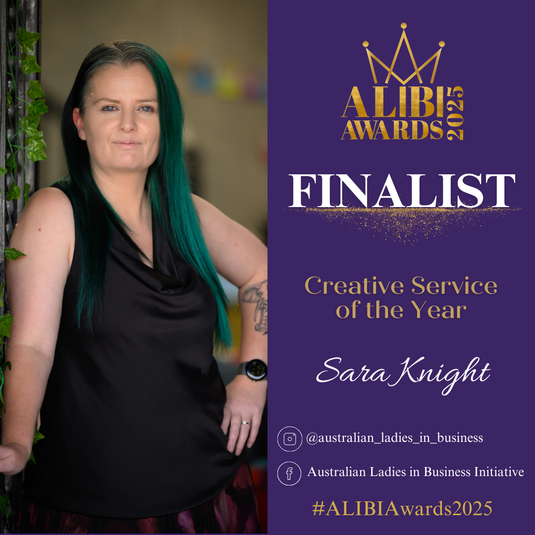 ALIBI Awards Creative Service of the Year finalist announcement with crown logo on purple background.