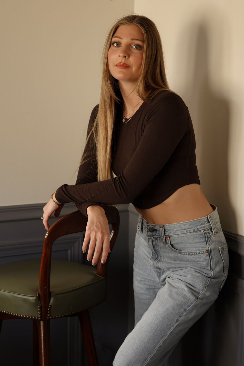 Artistic portraits showing relaxed poses in contemporary casual wear.