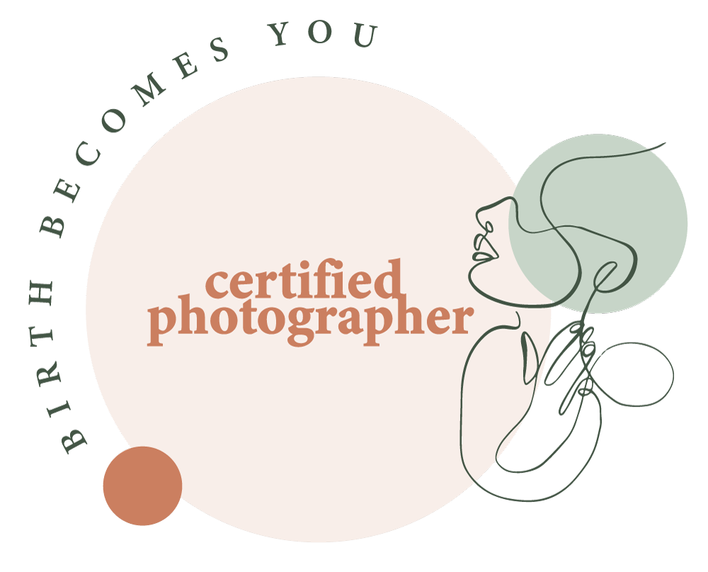 Artistic logo design featuring certified photographer text with decorative line art elements.