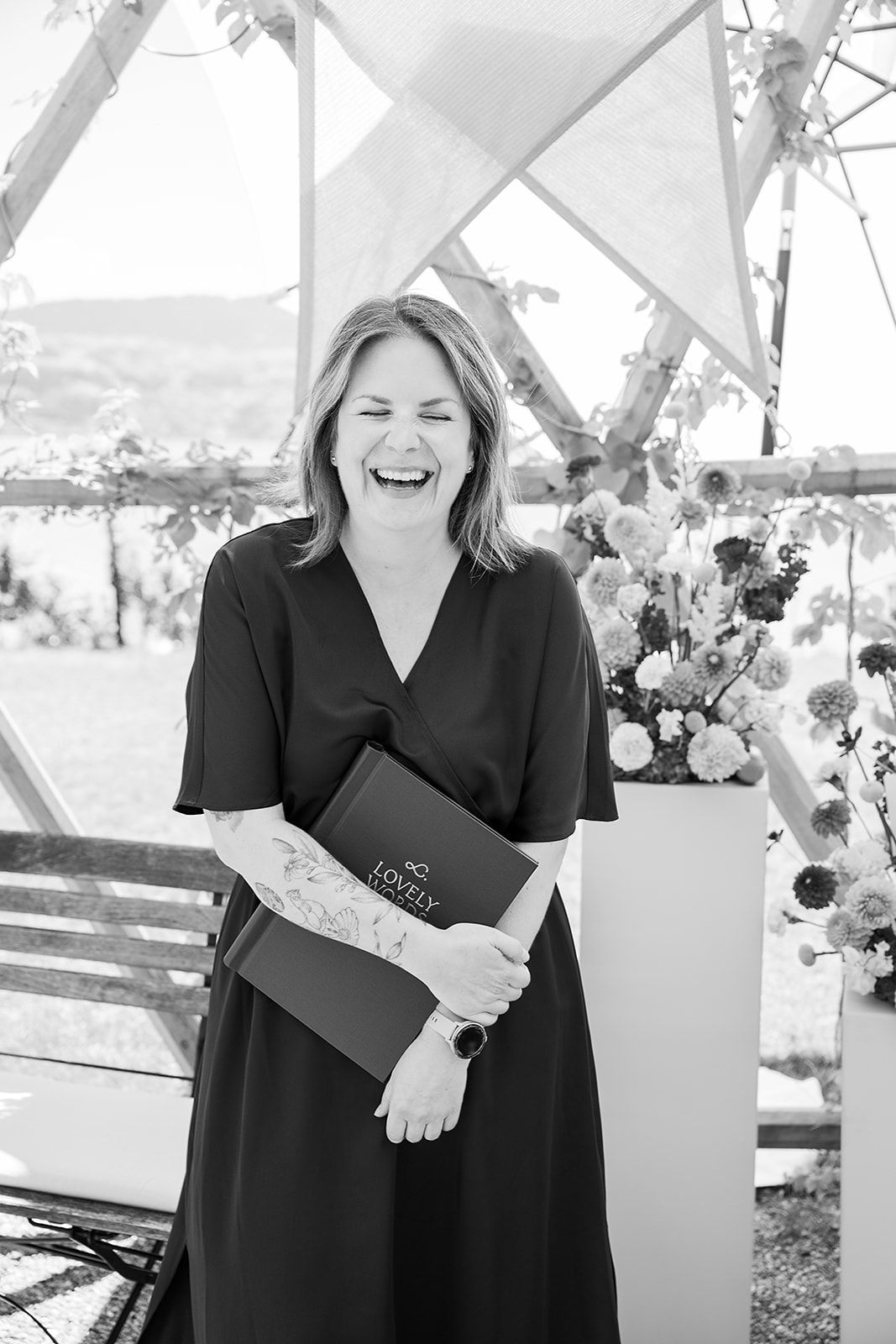 Warm natural-light portrait of wedding celebrant Simone Gori from LovelyWords, captured by MaxwellArt Photography during a wedding.