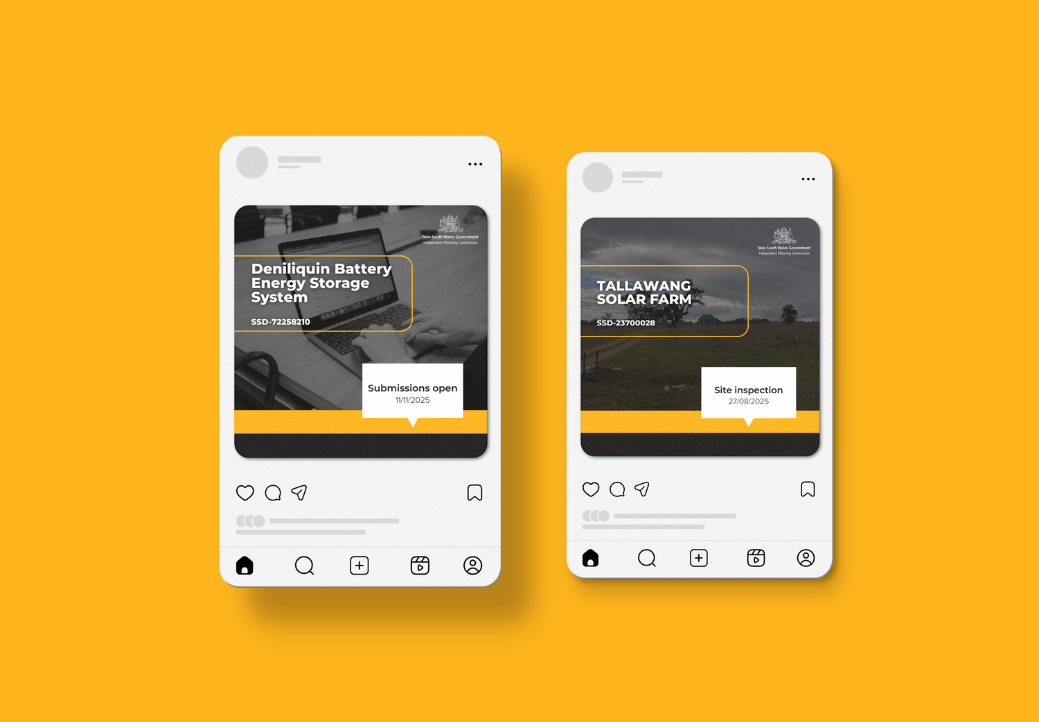 Mobile app interface mockups showing dark and light theme variations against an orange background.