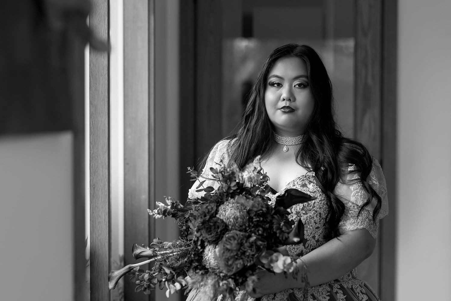 Kat and Alex's Lake Eppalock Halloween Wedding captured in B + W  by Jason Robins, 2025 NZIPP Australian Wedding Photographer of the Year.