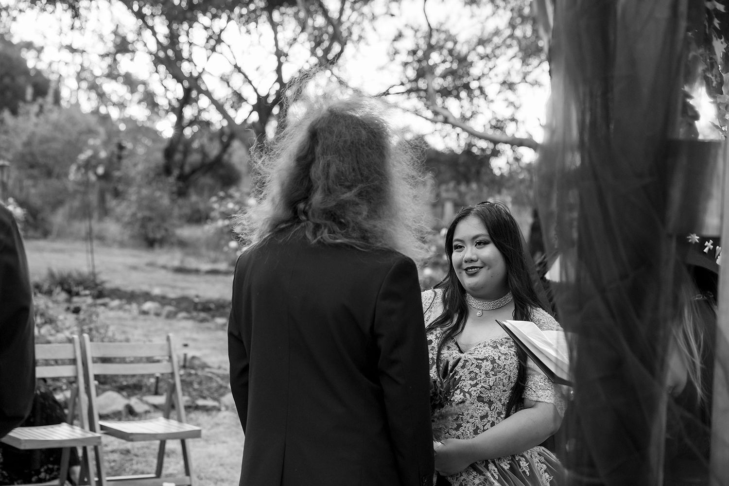 Kat and Alex's Lake Eppalock Halloween Wedding captured in B + W  by Jason Robins, 2025 NZIPP Australian Wedding Photographer of the Year.