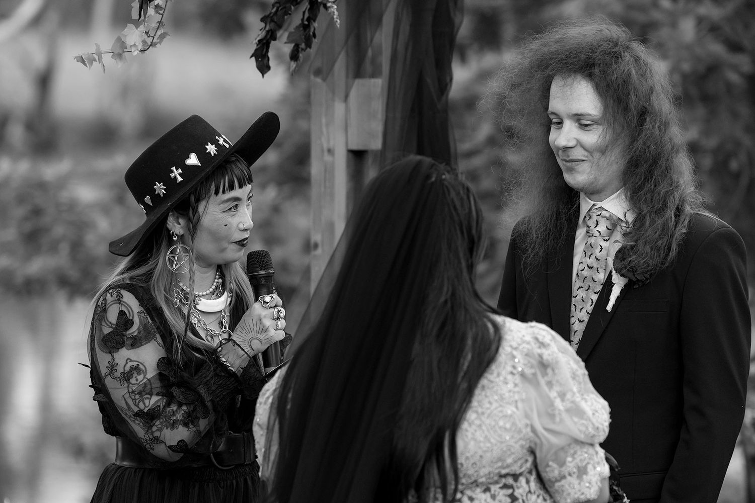 Kat and Alex's Lake Eppalock Halloween Wedding captured in B + W  by Jason Robins, 2025 NZIPP Australian Wedding Photographer of the Year.