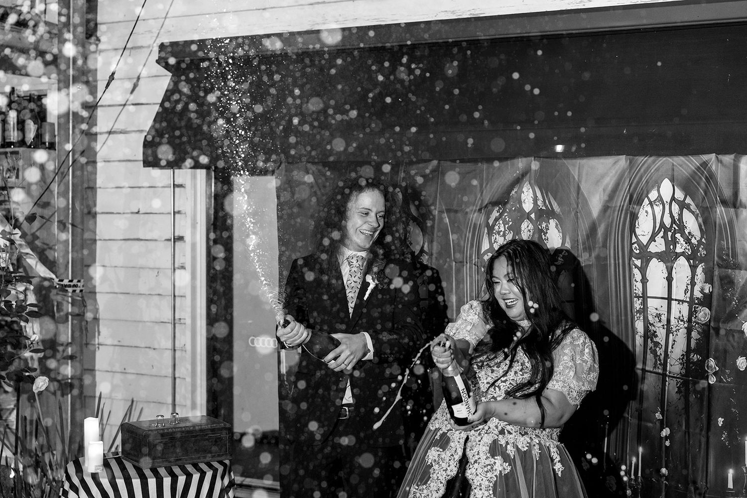 Kat and Alex's Lake Eppalock Halloween Wedding captured in B + W  by Jason Robins, 2025 NZIPP Australian Wedding Photographer of the Year.