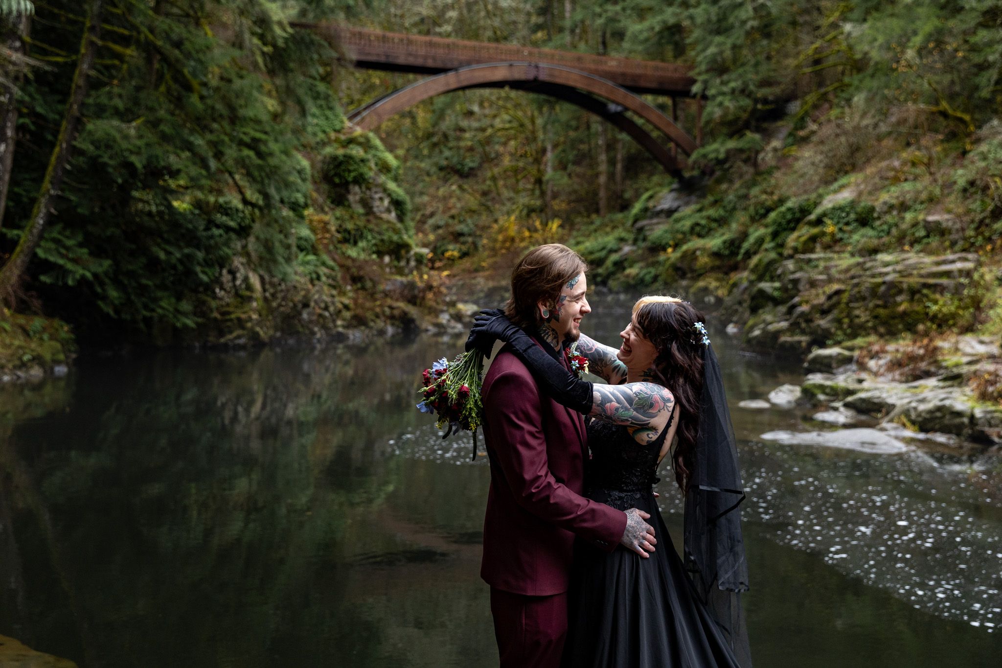 Bridal Portraits at Mouton Falls. Captured by PNW Elopement Photographer.
