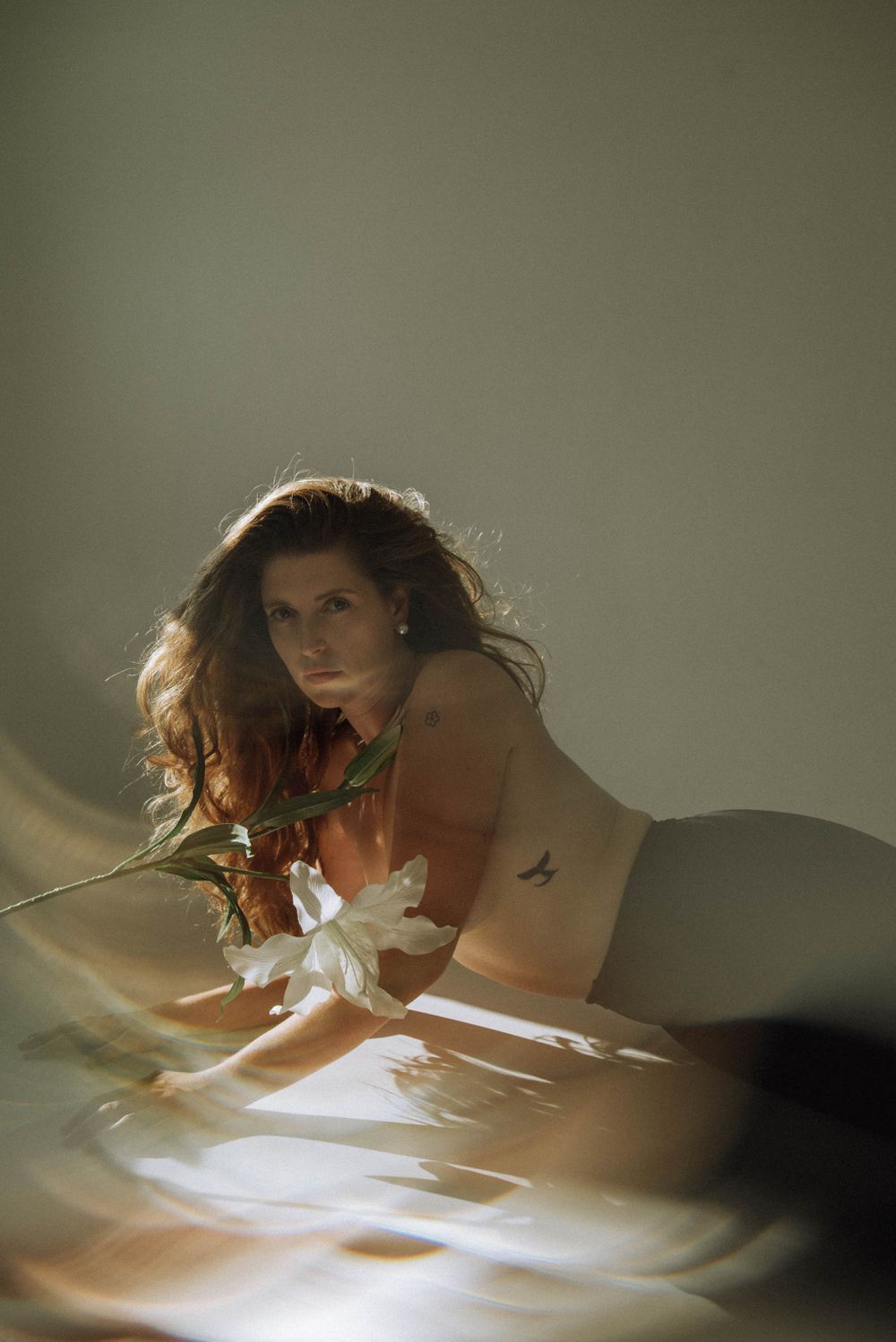 Artistic photography sequence with dramatic lighting and floral elements.