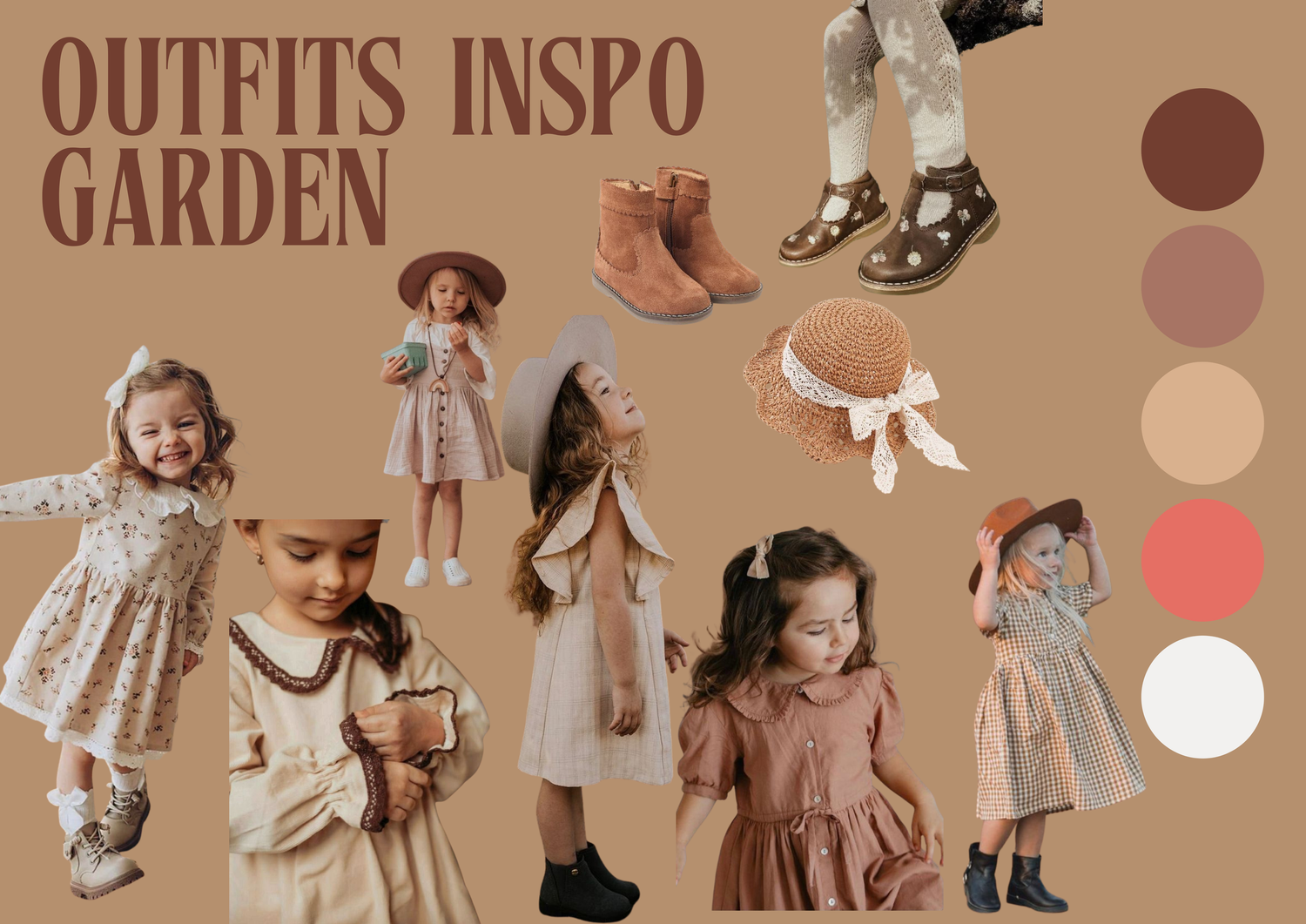A minimal color palette featuring neutral shades of brown, peach, gray and white for trucks and flowers inspiration.