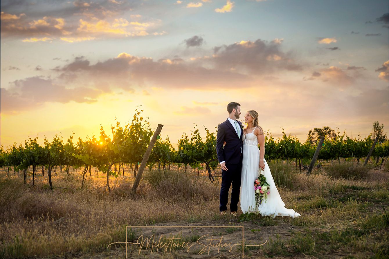 Wedding day portrait at sunset